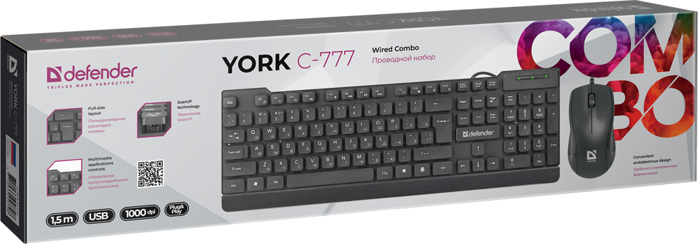 Комплект (клавиатура и мышь) Defender York C-777 RU Черный фото 2