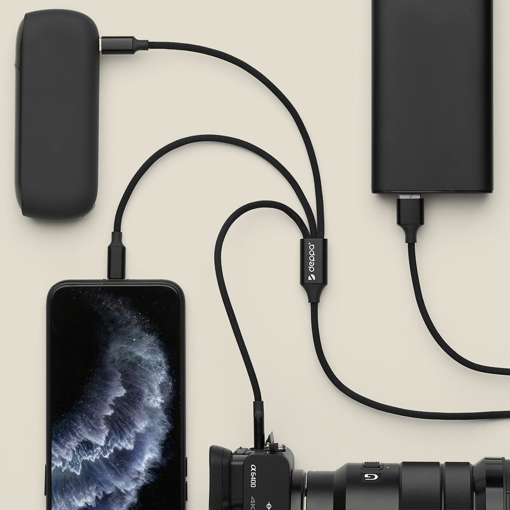 Дата-кабель Deppa 72299 3 в 1 microUSB-USB-C-Lightning 1,2м алюминиевый Black 0307-0758 - фото 3