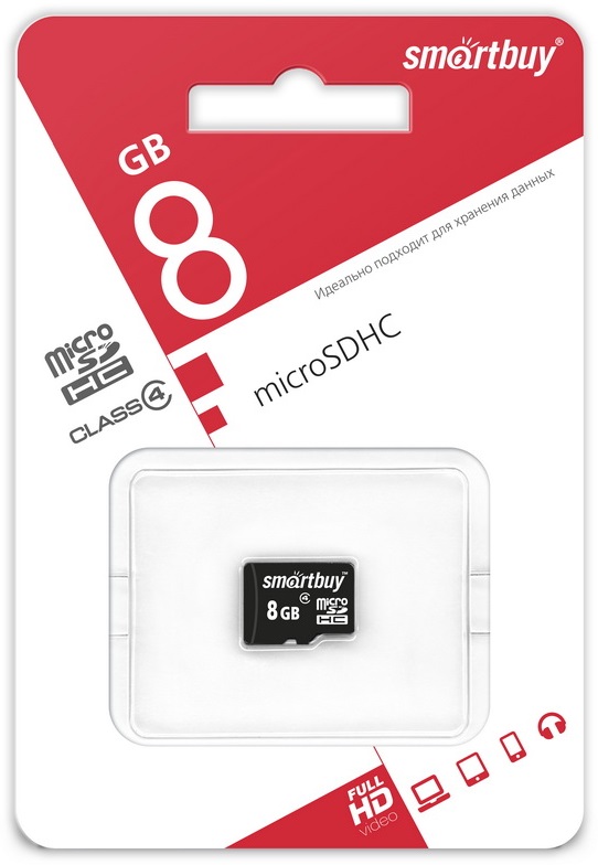 Карта памяти MicroSD Smartbuy 8GB Class4 без адаптера black 0305-1374 - фото 1