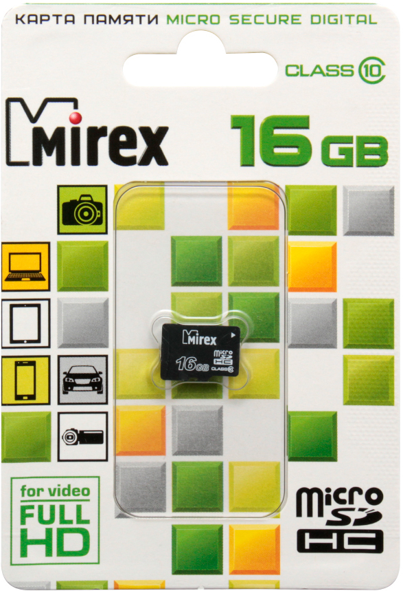 Карта памяти MicroSDHC Mirex 16Gb Class 10 с адаптером Black 0305-1287 - фото 1