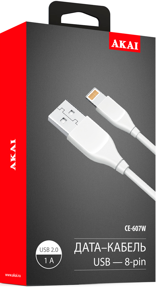 Дата-кабель Akai CE-607W USB-A - Lightning Apple 1А 1м White 0307-0643 - фото 2