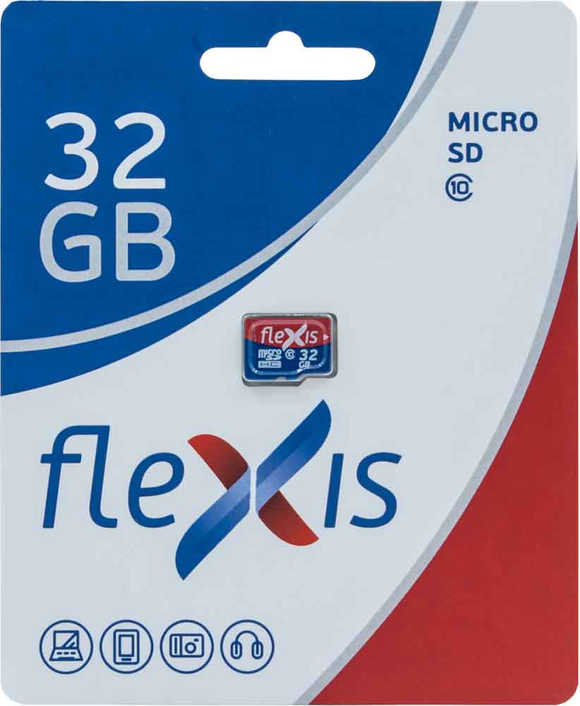 Карта памяти MicroSDHC FLEXIS 32Gb Class 10 без адаптера Red/Blue