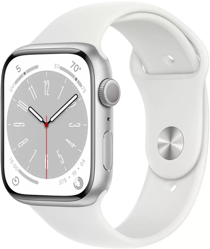 Часы Apple Watch Series 8 GPS 45мм MP6Q3 корпус из алюминия серебро + ремешок Белый 0200-3291 Watch Series 8 GPS 45мм MP6Q3 корпус из алюминия серебро + ремешок Белый - фото 1