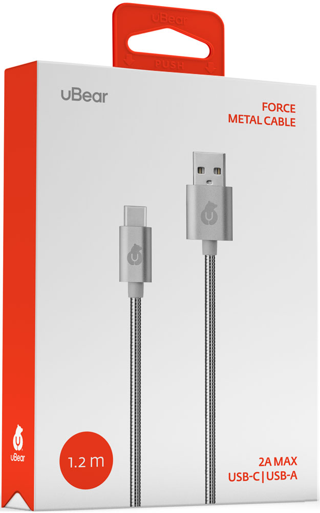 Дата-кабель uBear Force USB-Type-C 1м металлическая оплетка Silver 0307-0438 - фото 2