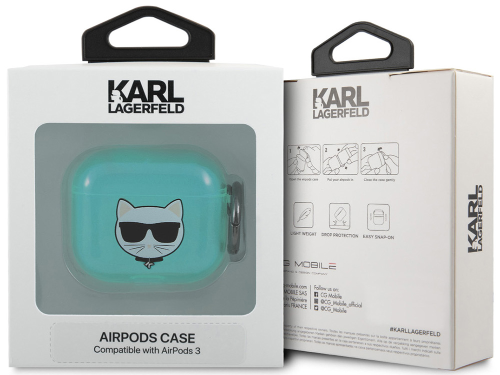 Чехол Karl Lagerfeld для Airpods 3 чехол TPU FLUO with ring Choupette Transp Голубой 0408-0047 Apple Airpods 3 - фото 3