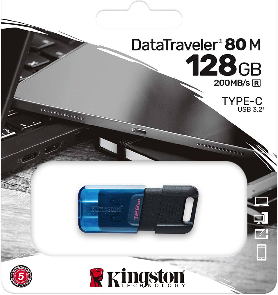 USB Flash Kingston DataTraveler 80M 128GB OTG USB 3.2 Gen 1 USB Type- Черная (DT80M/128GB) 0305-1529 DT80M/128GB DataTraveler 80M 128GB OTG USB 3.2 Gen 1 USB Type- Черная (DT80M/128GB) - фото 3