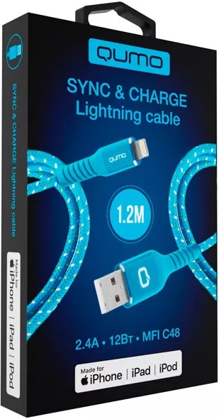Дата-кабель Qumo 30055 USB-Lightning 1,2м MFI Blue 0307-0713 - фото 2