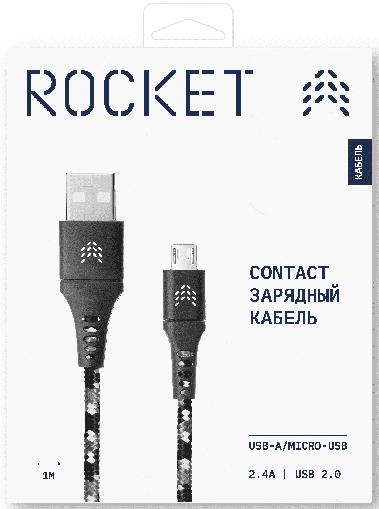 Дата-кабель Rocket Contact USB-A - Micro-USB 1м оплётка нейлон Черно-белый 0307-0804 RDC506BW01CT-AM - фото 2